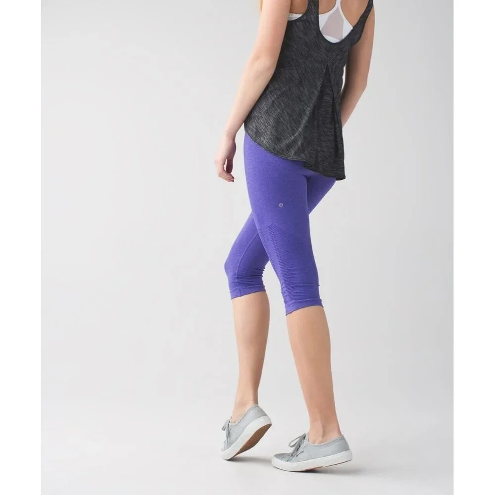 Lululemon Periwinkle Blue Stretch Knit "In the Flow" Cropped Leggings - Picture 2 of 6
